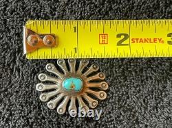 Bouton en argent Navajo ancien en forme d'araignée avec pierre de turquoise naturelle de 16 pieds