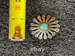 Bouton en argent Navajo ancien en forme d'araignée avec pierre de turquoise naturelle de 16 pieds