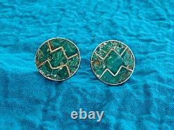 Boutons de manchette en argent sterling avec incrustations de turquoise Zuni vintage amérindien