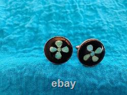 Boutons de manchette en argent sterling incrusté de turquoise de style vintage amérindien Zuni