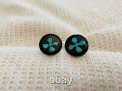 Boutons de manchette en argent sterling incrusté de turquoise de style vintage amérindien Zuni