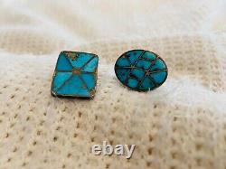 Boutons de manchette vintage Zuni en argent sterling avec incrustations de turquoise amérindiennes