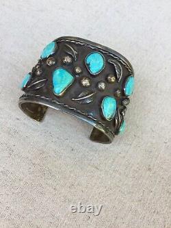 Bracelet Bracelet De Manchette Navajo Argent Sterling Et Turquoise Antique Début 1900