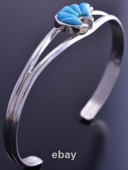 Bracelet En Argent Et Turquoise Navajo Inlay Heartline Bear 8e03z