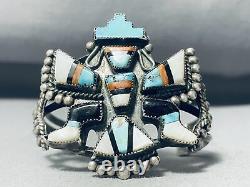 Bracelet En Argent Sterling Inlay Vintage Navajo Du Début Des Années 1900
