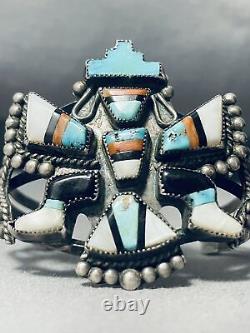 Bracelet En Argent Sterling Inlay Vintage Navajo Du Début Des Années 1900