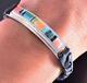 Bracelet En Cuir Inlay Navajo En Argent Et Turquoise Par P. Daniels 1k06t