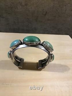 Bracelet Navajo Cuff Lourd Argent Vert Pâle Turquoise Linge De Pion Ancien Vtg