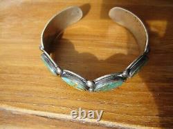 Bracelet Navajo rare de l'ère Fred Harvey avec turquoise verte en argent sterling SUPERBE