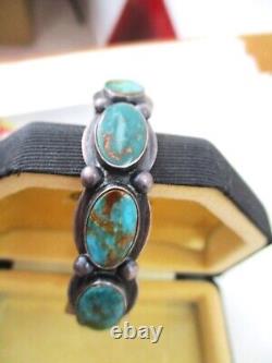 Bracelet Navajo rare de l'ère Fred Harvey avec turquoise verte en argent sterling SUPERBE