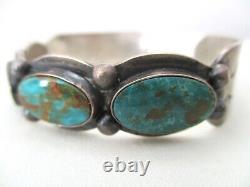 Bracelet Navajo rare de l'ère Fred Harvey avec turquoise verte en argent sterling SUPERBE