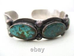 Bracelet Navajo rare de l'ère Fred Harvey avec turquoise verte en argent sterling SUPERBE