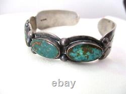 Bracelet Navajo rare de l'ère Fred Harvey avec turquoise verte en argent sterling SUPERBE