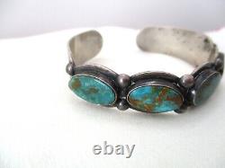 Bracelet Navajo rare de l'ère Fred Harvey avec turquoise verte en argent sterling SUPERBE