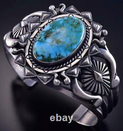 Bracelet Silver & Kingman Turquoise Navajomade Sun Rays Par Derrick Gordon Zj13c