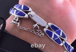 Bracelet Silver & Lapis Navajo Inlay Link Par Touch Of Santa Fe/tg 1k06w
