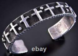 Bracelet Silver Navajo Tufacast Sauveur Croix Par Ernest Rangel 1l10q