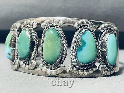 Bracelet ancien en argent sterling turquoise Cerrillos Blue Gem de style Navajo