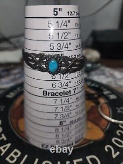 Bracelet ancien en argent sterling turquoise Navajo avec motif classique de poinçonnage initial