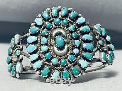 Bracelet de grappe en argent sterling et turquoise de qualité muséale de l'époque vintage Navajo