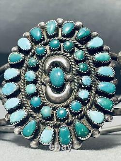 Bracelet de grappe en argent sterling et turquoise de qualité muséale de l'époque vintage Navajo
