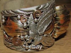 Bracelet de montre manchette Vintage Navajo Allen Chee en argent sterling avec des aigles volants - pas de montre