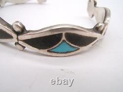 Bracelet de poignet Navajo ancien en argent avec onyx noir et turquoise.