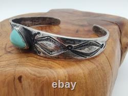 Bracelet de poignet en argent ingot navajo précoce avec turquoise et flèches fait main taille 6