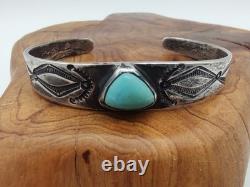 Bracelet de poignet en argent ingot navajo précoce avec turquoise et flèches fait main taille 6