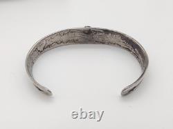 Bracelet de poignet en argent ingot navajo précoce avec turquoise et flèches fait main taille 6