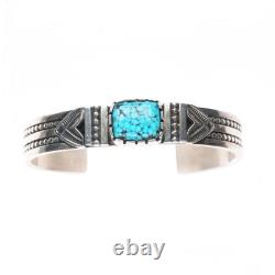 Bracelet de poignet en argent sterling Navajo de Pete Johnson avec turquoise en toile d'araignée 6.15