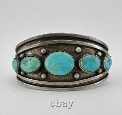 Bracelet de poignet en argent sterling Navajo vintage précoce avec turquoise Fox de haute qualité 65,6 g