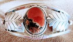 Bracelet de poignet en argent sterling avec bois pétrifié/agate de style vintage Navajo ancien