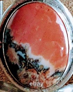 Bracelet de poignet en argent sterling avec bois pétrifié/agate de style vintage Navajo ancien