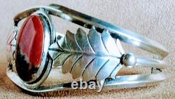 Bracelet de poignet en argent sterling avec bois pétrifié/agate de style vintage Navajo ancien