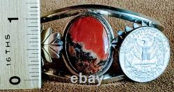 Bracelet de poignet en argent sterling avec bois pétrifié/agate de style vintage Navajo ancien