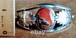 Bracelet de poignet en argent sterling avec bois pétrifié/agate de style vintage Navajo ancien