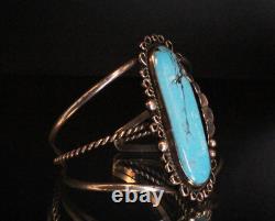 Bracelet de poignet en argent sterling estampillé, Navajo ancien, grand et haut, en turquoise Kingman