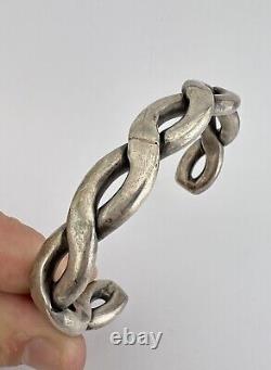 Bracelet de poignet en argent sterling torsadé de style Navajo vintage, épaisseur importante, 61g