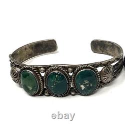 Bracelet de poignet en turquoise verte fait main navajo ancien