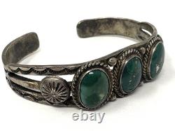 Bracelet de poignet en turquoise verte fait main navajo ancien