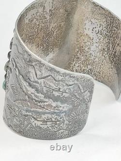 Bracelet de poignet vintage Fred Harvey en grande taille avec strass verts