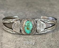 Bracelet en argent avec lingot de turquoise amérindien Navajo vintage ancien