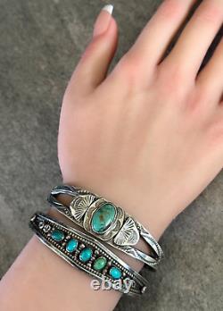 Bracelet en argent avec lingot de turquoise amérindien Navajo vintage ancien