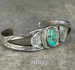 Bracelet en argent avec lingot de turquoise amérindien Navajo vintage ancien