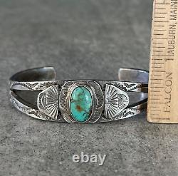 Bracelet en argent avec lingot de turquoise amérindien Navajo vintage ancien