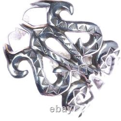 Bracelet en argent coulé avec estampillage à la main Navajo de 7 pièces anciennes