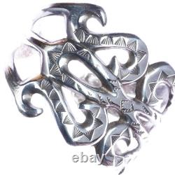 Bracelet en argent coulé estampillé à la main Navajo ancien 7
