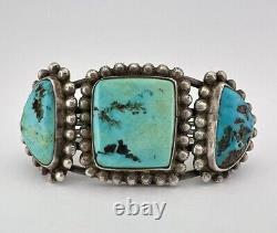 Bracelet en argent de monnaie Navajo des années 1940 avec turquoise Cerrillos 93,5g