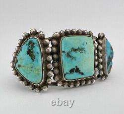 Bracelet en argent de monnaie Navajo des années 1940 avec turquoise Cerrillos 93,5g